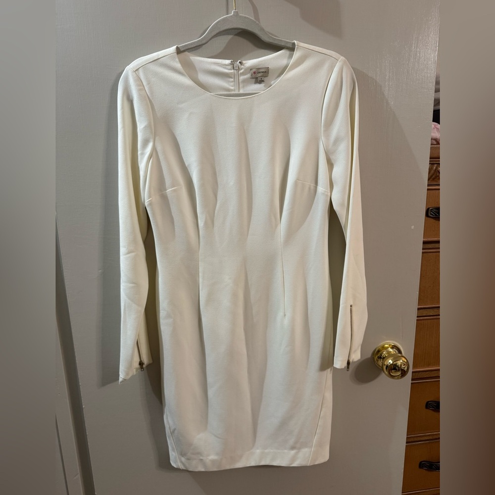 Daniel Cremieux long sleeve white dress with sleeve zippers
